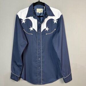 VTG 1970s Western Snap Shirt M Star Arrow Yoke Rockabilly Cowboy Roper